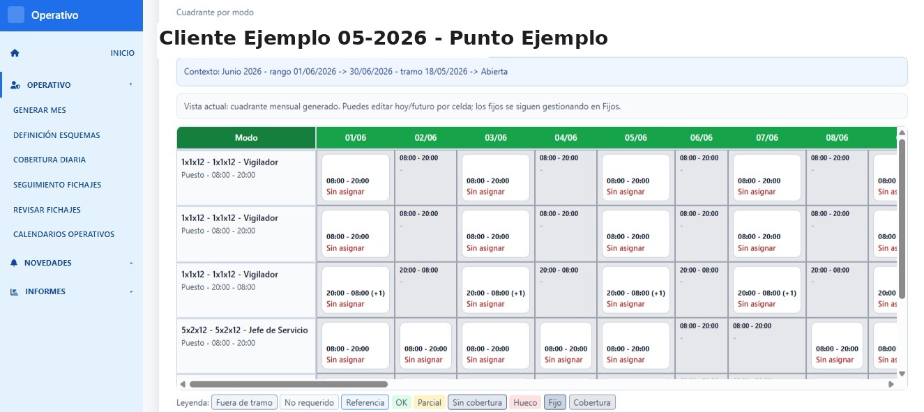 Cuadrante mensual GuardOps